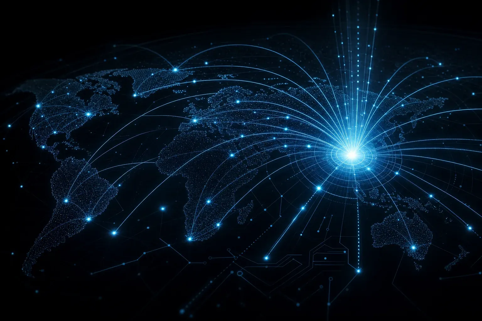 Abstract global network visualization representing MSG's contact routing
