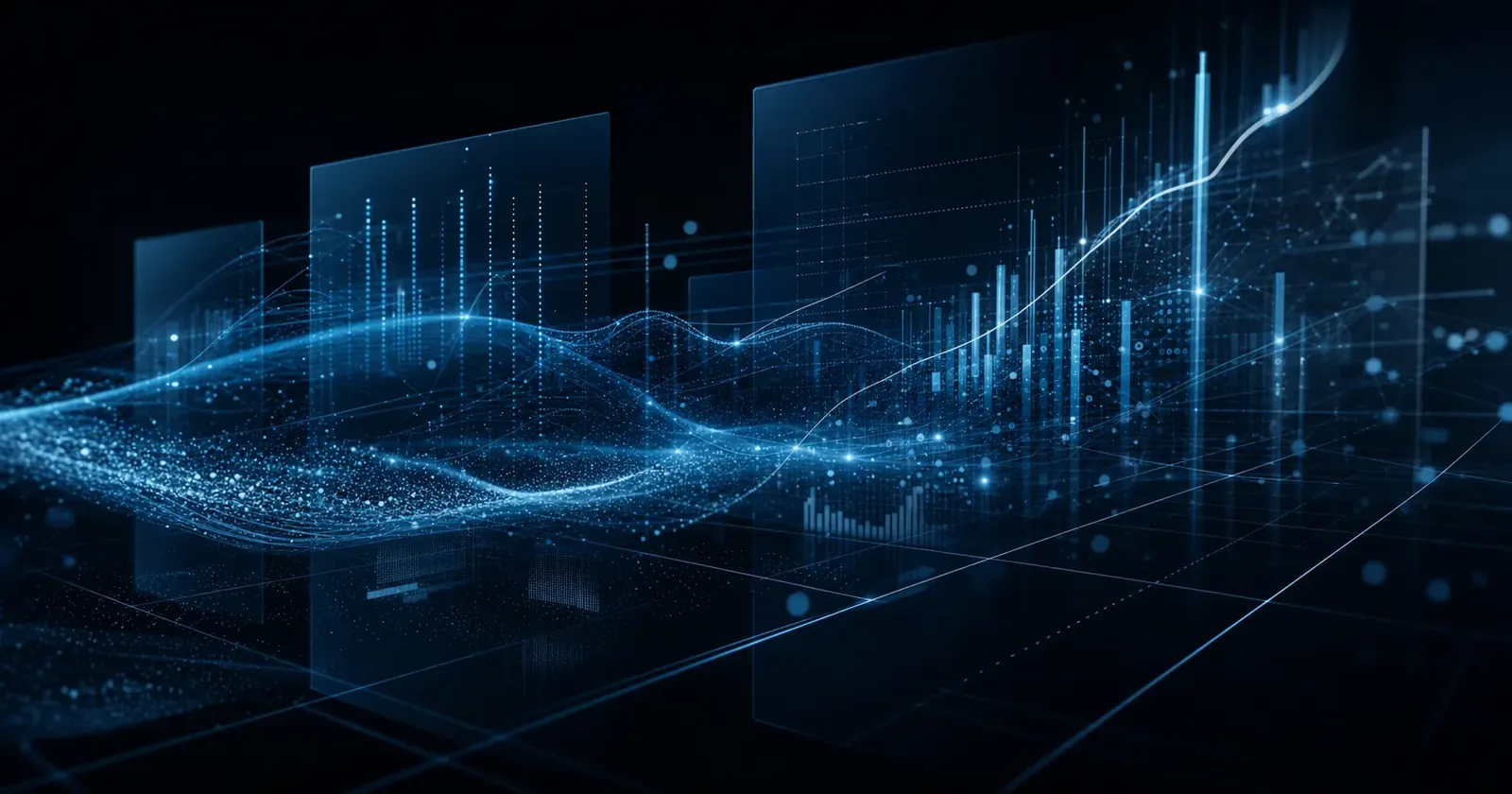 Abstract visualization of continuous data and analytics flow